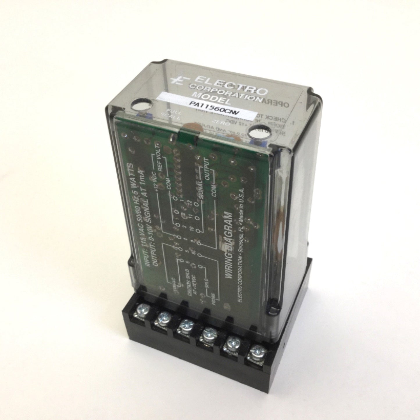 Used Electro Corp PA11560CNV Transducer, Output: 0-10V @ 1mA, Input: 115VAC, 50/60Hz