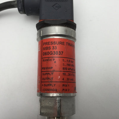 Used Danfoss MBS 33 060G3037 Pressure Transmitter Range: 0-1.6bar Output: 4-20mA
