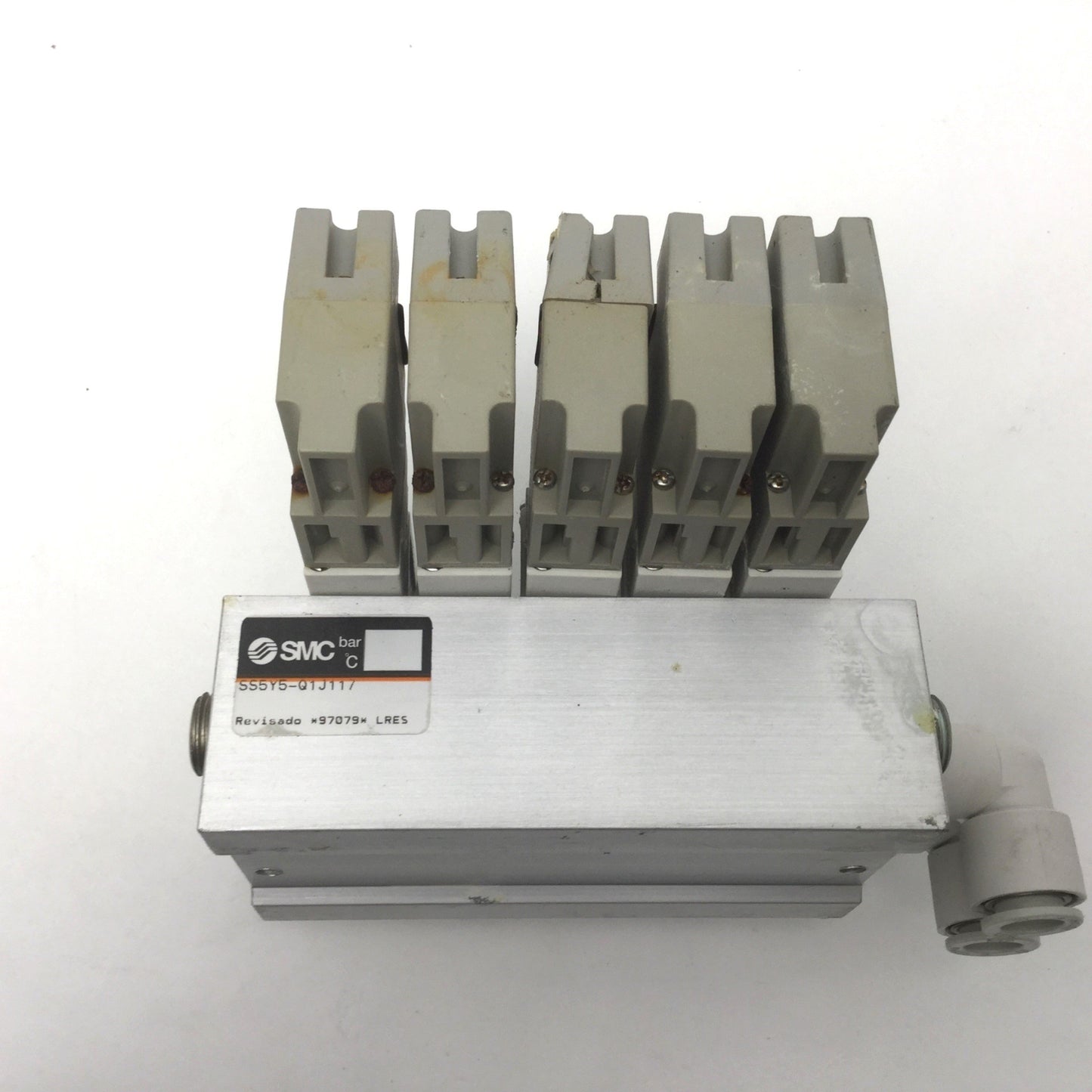 Used Bank of SMC SY5140-5DZ-Q/SY5140-5DO on SMC SS5Y5-Q1J117 Manifold 10mm IN 6mm Out