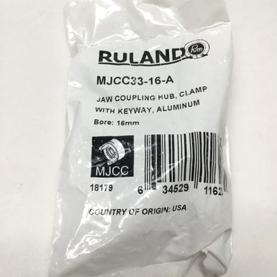 New Ruland MJCC33-16-A Jaw Shaft Coupling Clamp Hub, Aluminum, 16mm Bore, Keyway