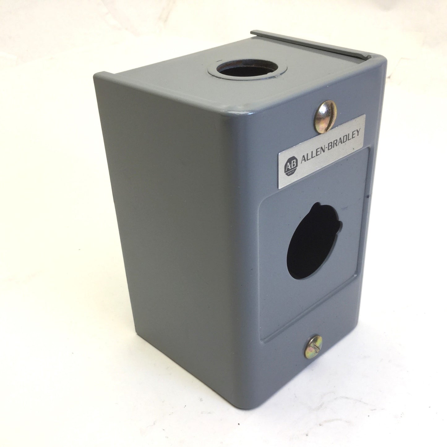 Used Allen-Bradley 800H-1HZ E-Stop Enclosure, Grey, Series L, Has Holes