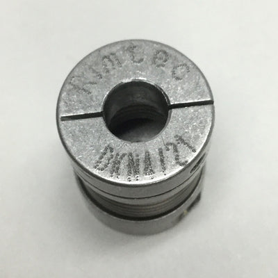 Used Rimtec DKN 4/21 Zero-Backlash Flexible Bellows Motor Shaft Coupling, 4mm to 1/4"