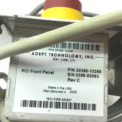 Used Adept 30356-10358 Rev C PCI Front Control Panel, E-Stop, Auto/Man On, W Cable