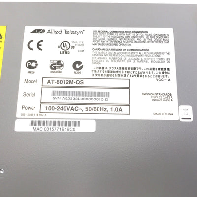 Used Allied Telesyn AT-8012M-QS 10Base-T/100Base-TX Fast Ethernet Switch, 120/230VAC