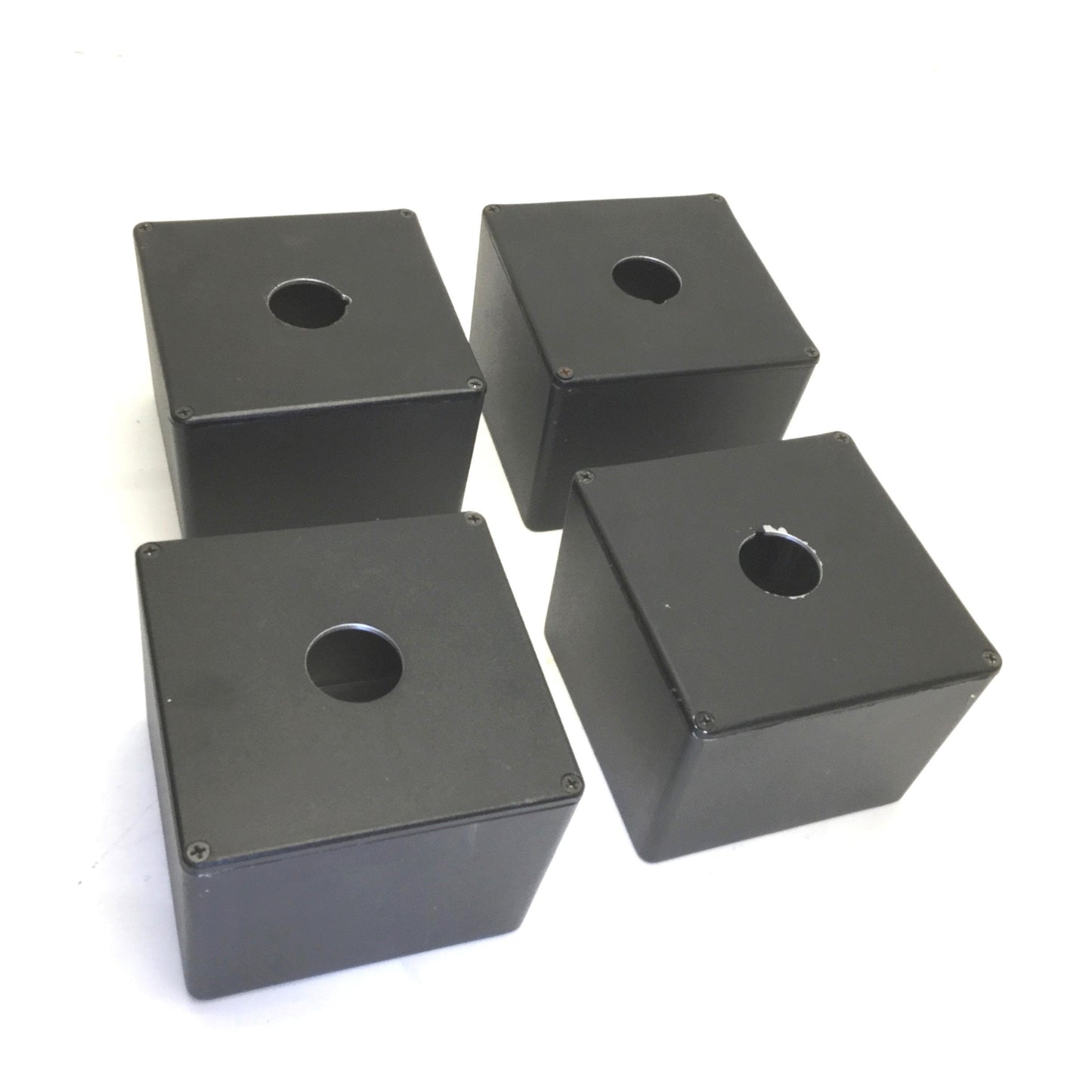 Used Lot of 4 Aluminum Enclosures, Dimensions: 4 3/4" x 4 3/4" x 3 3/4" *Has Holes*