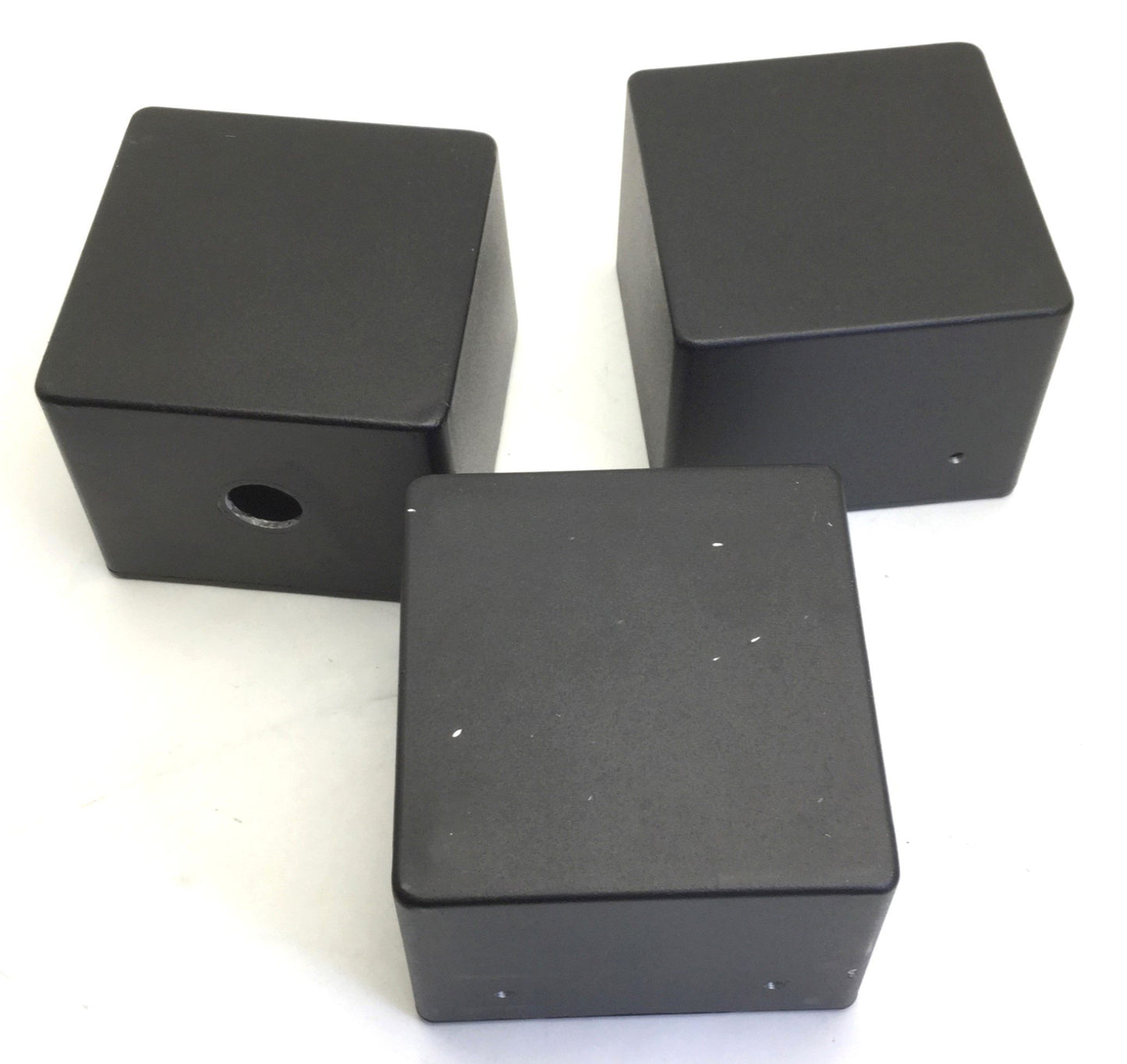 Used Lot of 3 Aluminum Enclosures Dimensions: 4 3/4" x 4 3/4" x 3 3/4" *Has Holes*