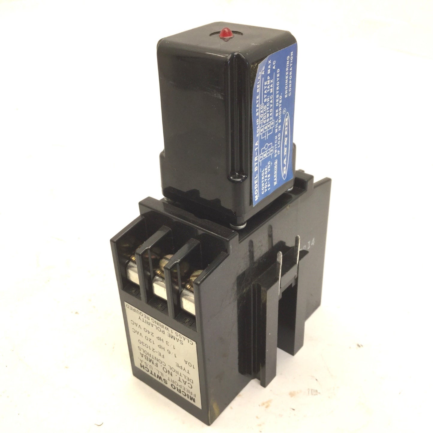 Used Banner BTR-1A Solid State Relay & Micro Switch FMBA, 1/6HP 120VAC, 1/6HP 240VAC
