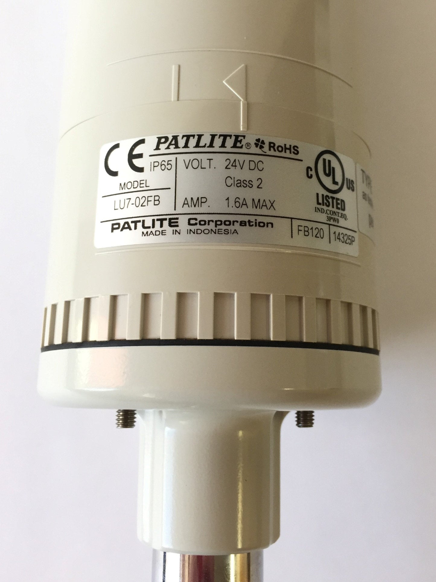 Used PATLITE LU7-02FB Stack Light Tower Base, 70mm Diameter, w/Mounting Pole, 24VDC