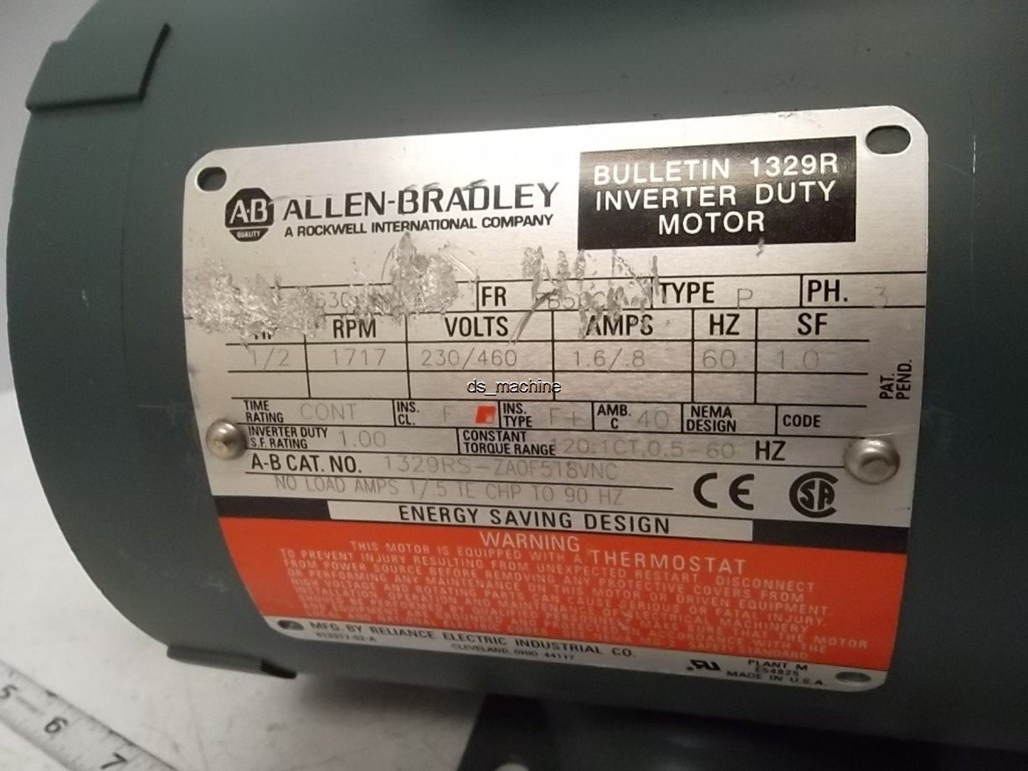 Used Allen Bradley 1329RS-ZA0F518VNC Motor 230/460VAC 1.6/0.8A 1/2HP 3PH