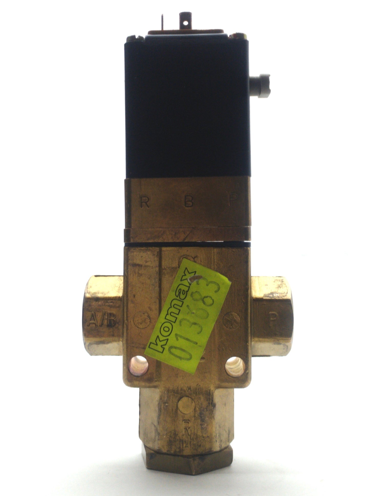 Used Burkert 340-C-12.0-B-MS Solenoid Valve 3/2-Way 3-10bar 1/2"NPT 3/8"NPT 240VAC 8W