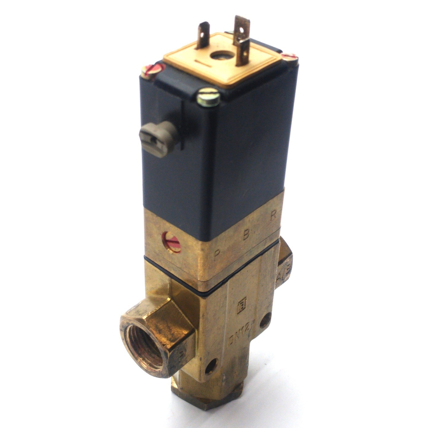 Used Burkert 340-C-12.0-B-MS Solenoid Valve 3/2-Way 3-10bar 1/2"NPT 3/8"NPT 240VAC 8W