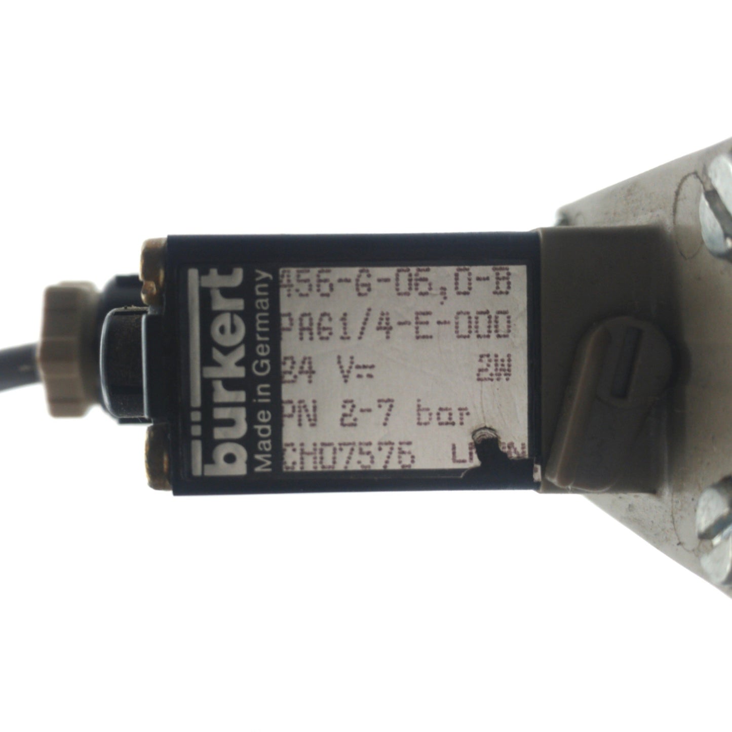Used Burkert 456-G-06.0-B Solenoid Valve, 2x 2-Way, 2-7bar, 3/8"NPT, 24VAC 2W
