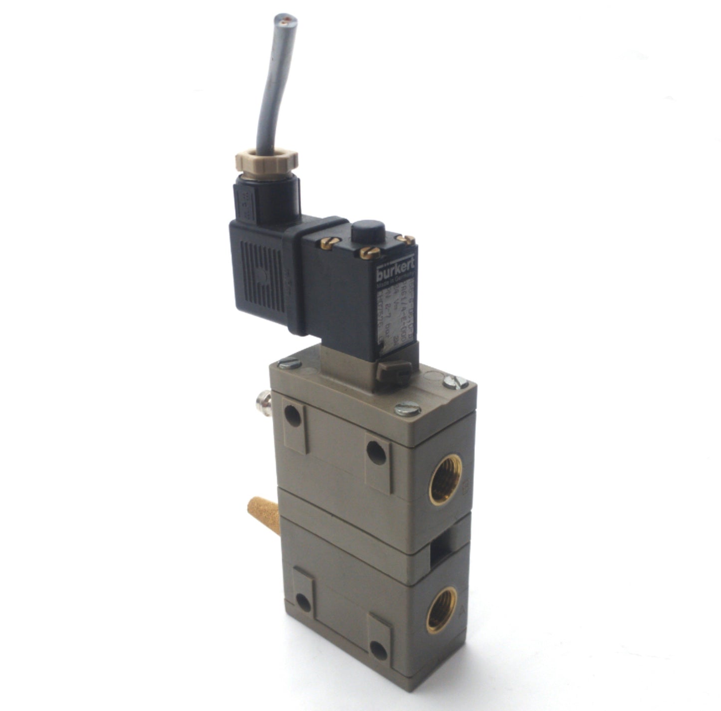Used Burkert 456-G-06.0-B Solenoid Valve, 2x 2-Way, 2-7bar, 3/8"NPT, 24VAC 2W