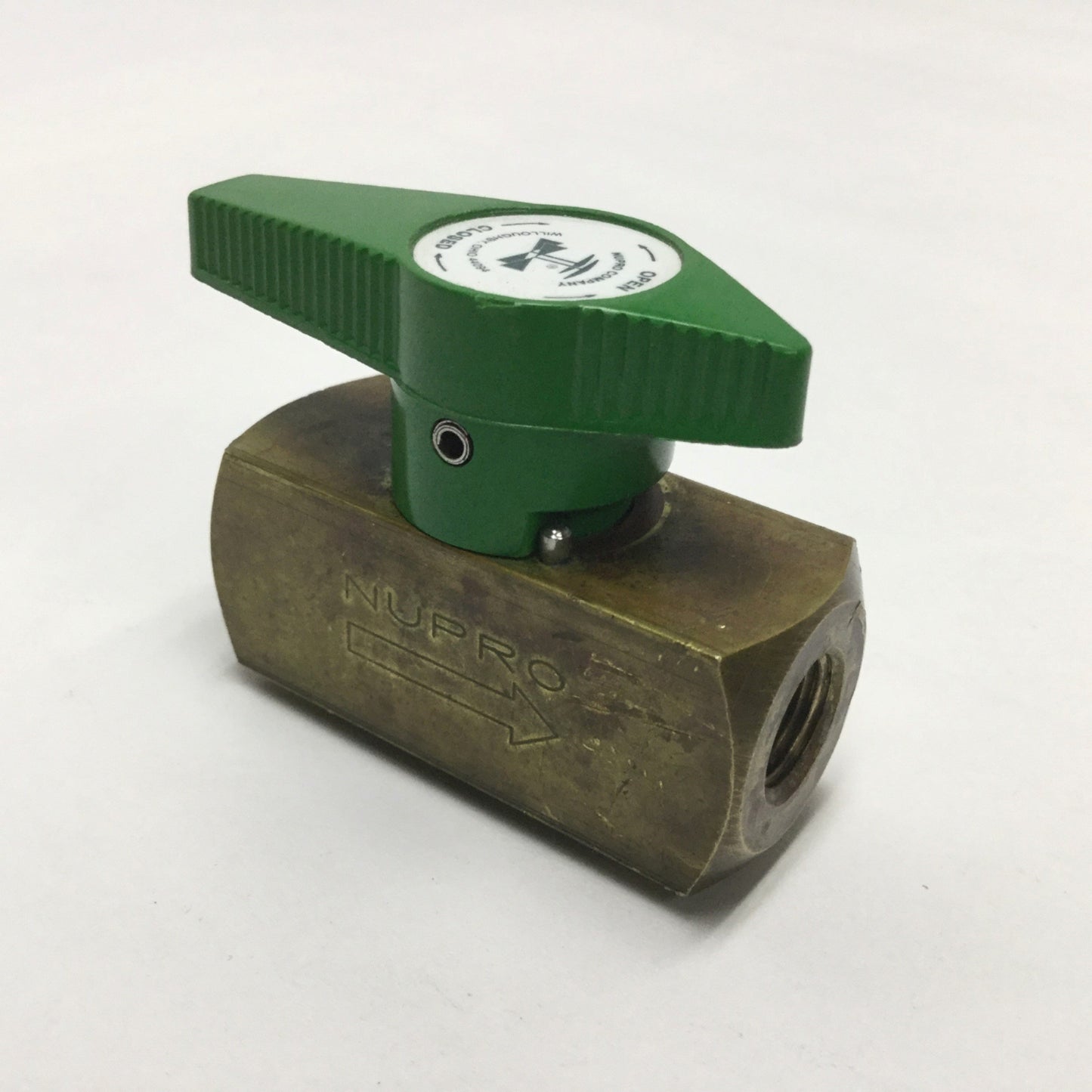 Used Swagelok Nupro B-2P4T2 Brass Quarter-Turn Instrument Plug Valve, 1/8" NPT