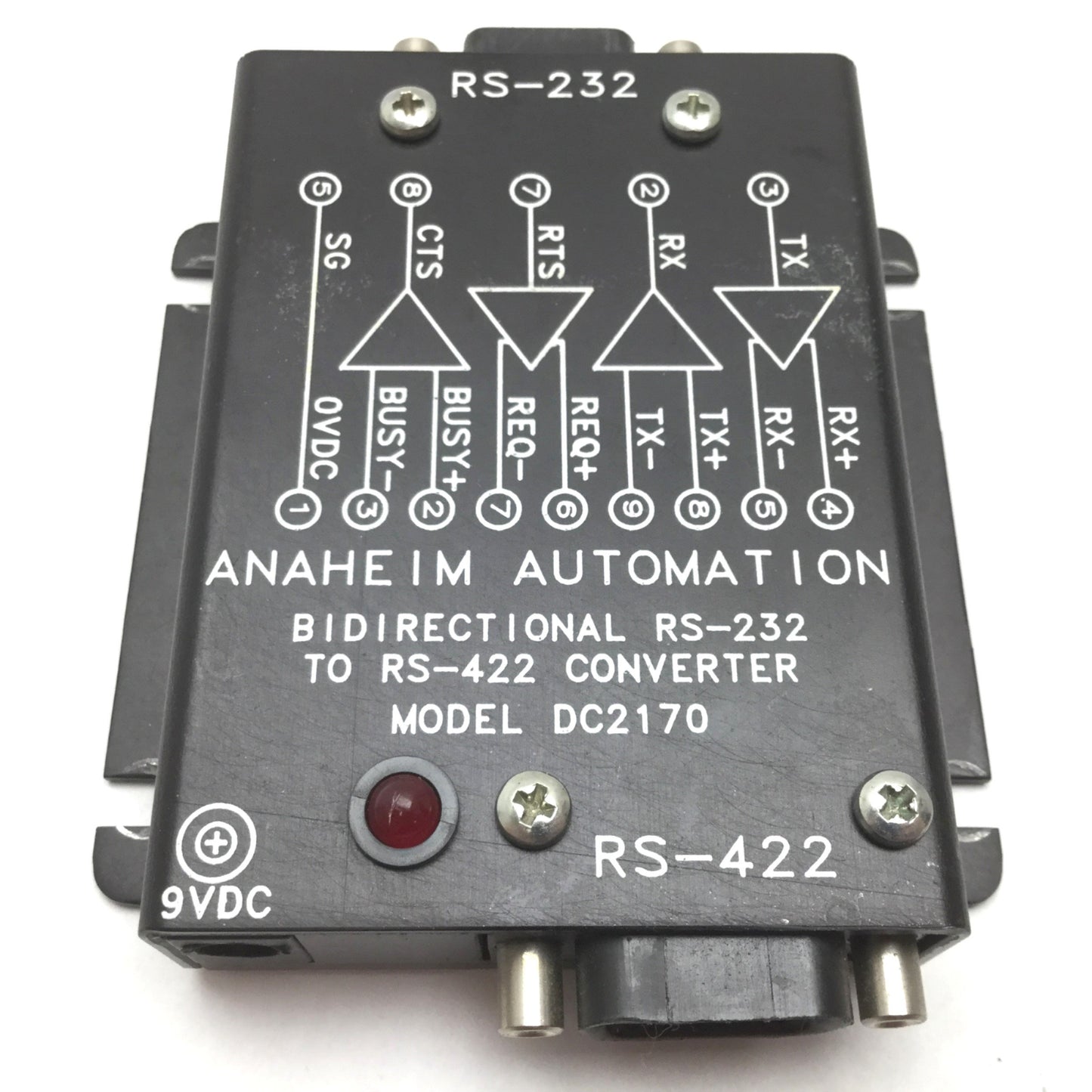 Used Anaheim DC2170 Bidirectional RS-232 to RS-422 Converter, Supply: 9VDC, 9-Pin