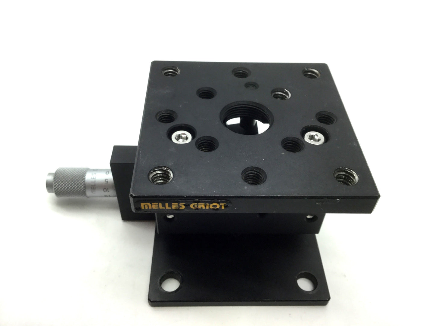 Used Melles Griot Vertical Translation Stage & Micrometer 65mm x 65mm, Travel 10mm