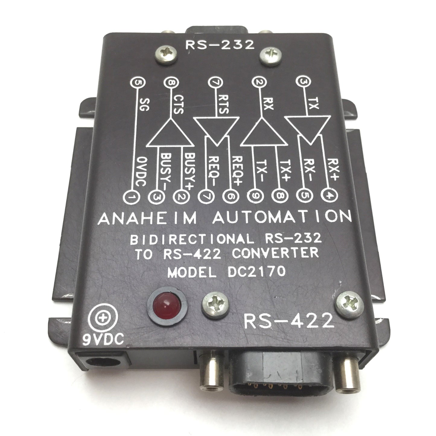 Used Anaheim DC2170 Bidirectional RS-232 to RS-422 Converter, With 120VAC-9VDC Supply