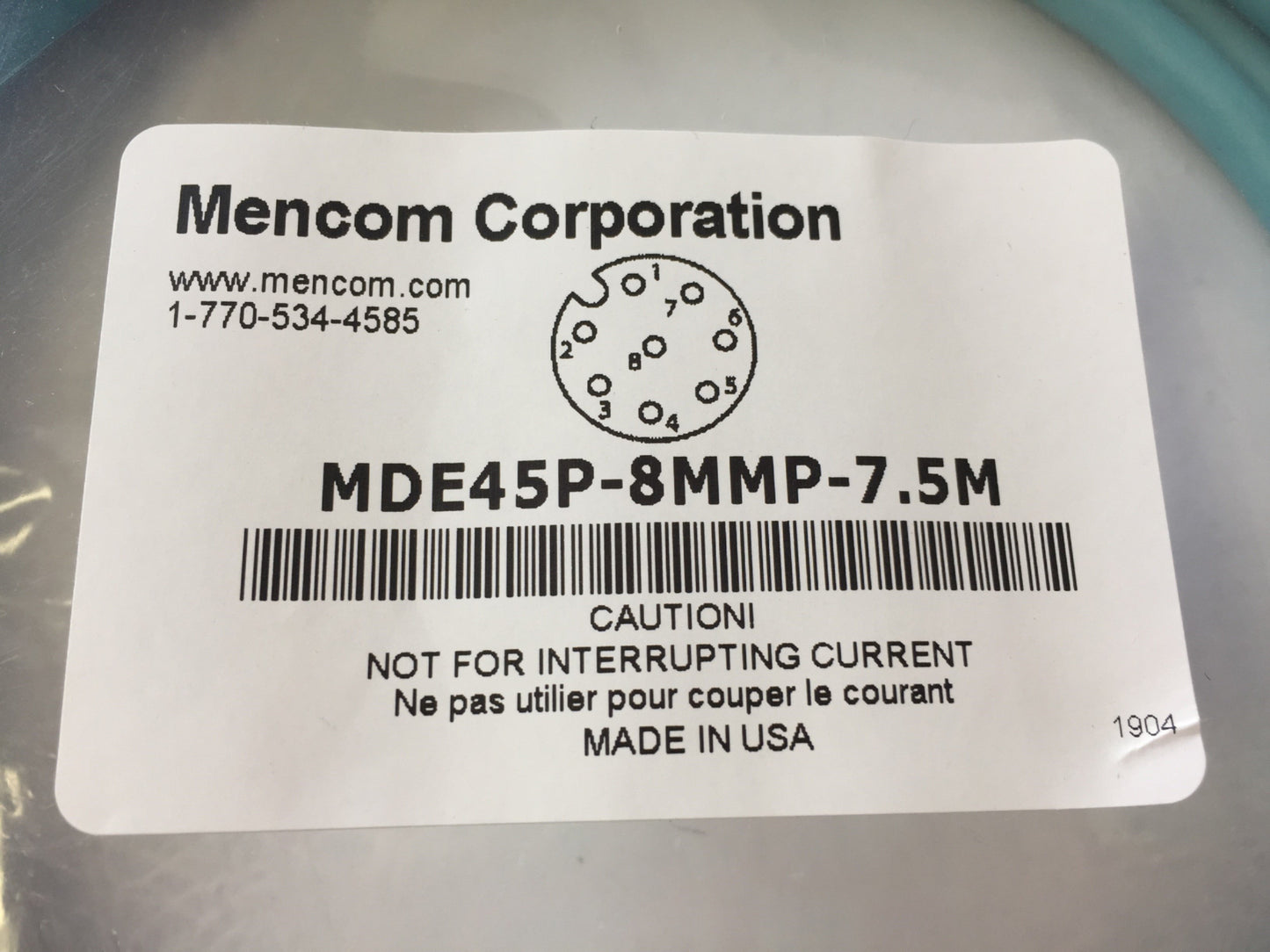 New Mencom MDE45P-8MMP-7.5M Ethernet Network Cordset, M12 / M12 Male Straight, 7.5M