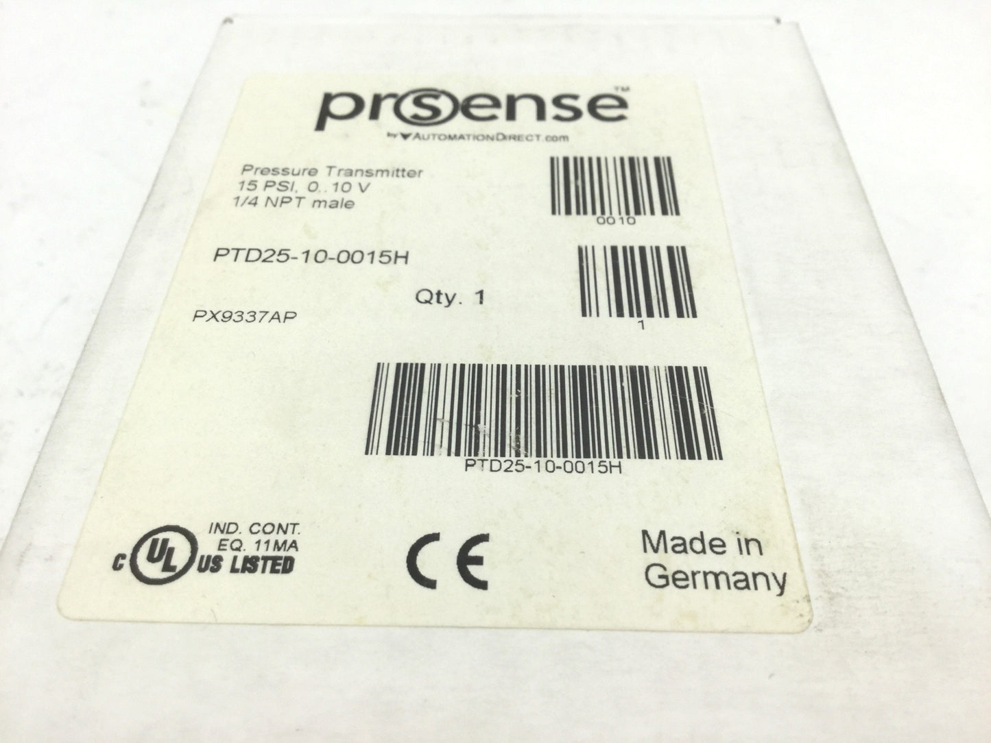 New Automation Direct PTD25-10-0015H Pressure Transmitter 15PSI 24VDC 1/4NPT