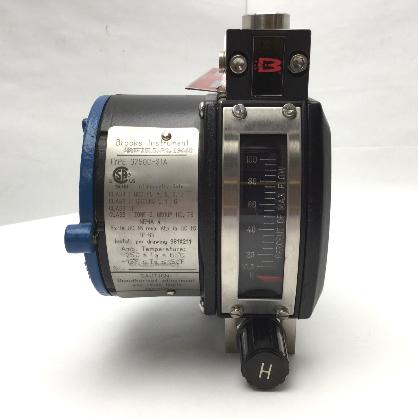 Used Brooks Instrument MT 3750C Ar-Mite Low Flow Armored Flowmeter 1500 PSIG at 250°F