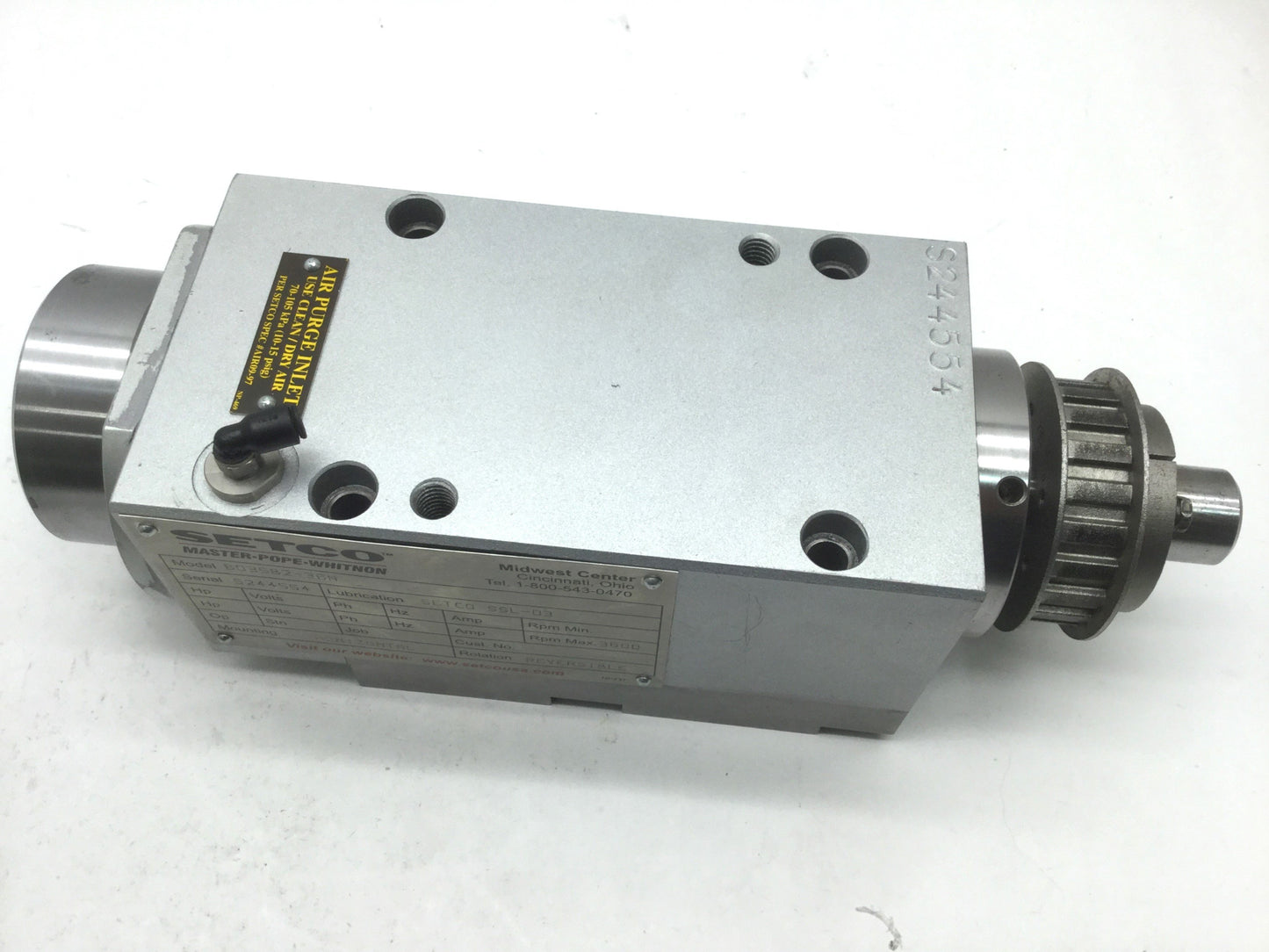 Used Setco B035B2-36N Sentry Belt Driven Spindle Block, Boring, Duplex 3600RPM