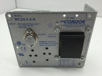 New Condor MC24-2.4-A Power Supply, Input: 100-240VAC, Output: 24VDC 2.4A