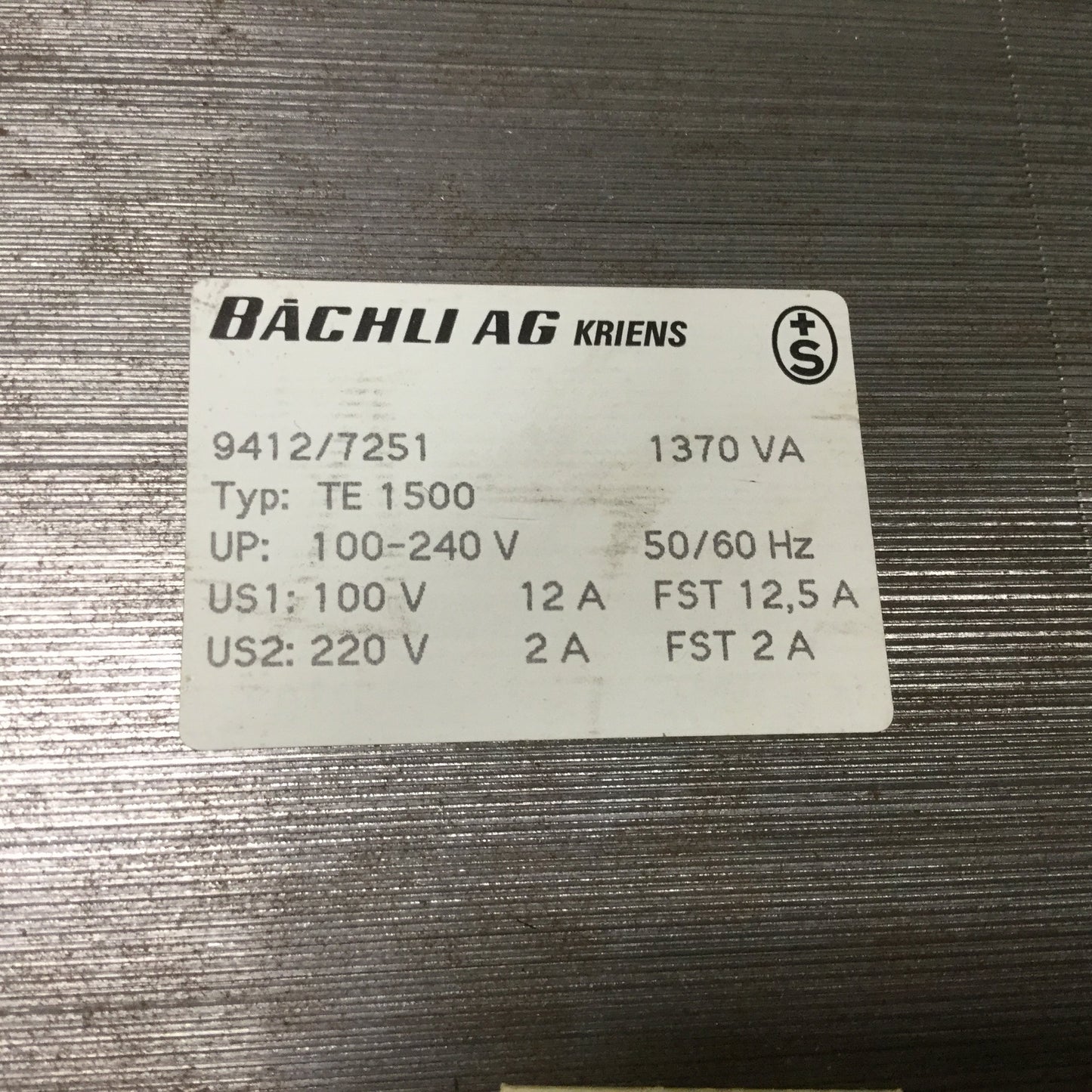 Used Bachli AG 9412/7251 TE1500 Transformer, Rating: 1370VA, Pri: 100-240V 50/60Hz