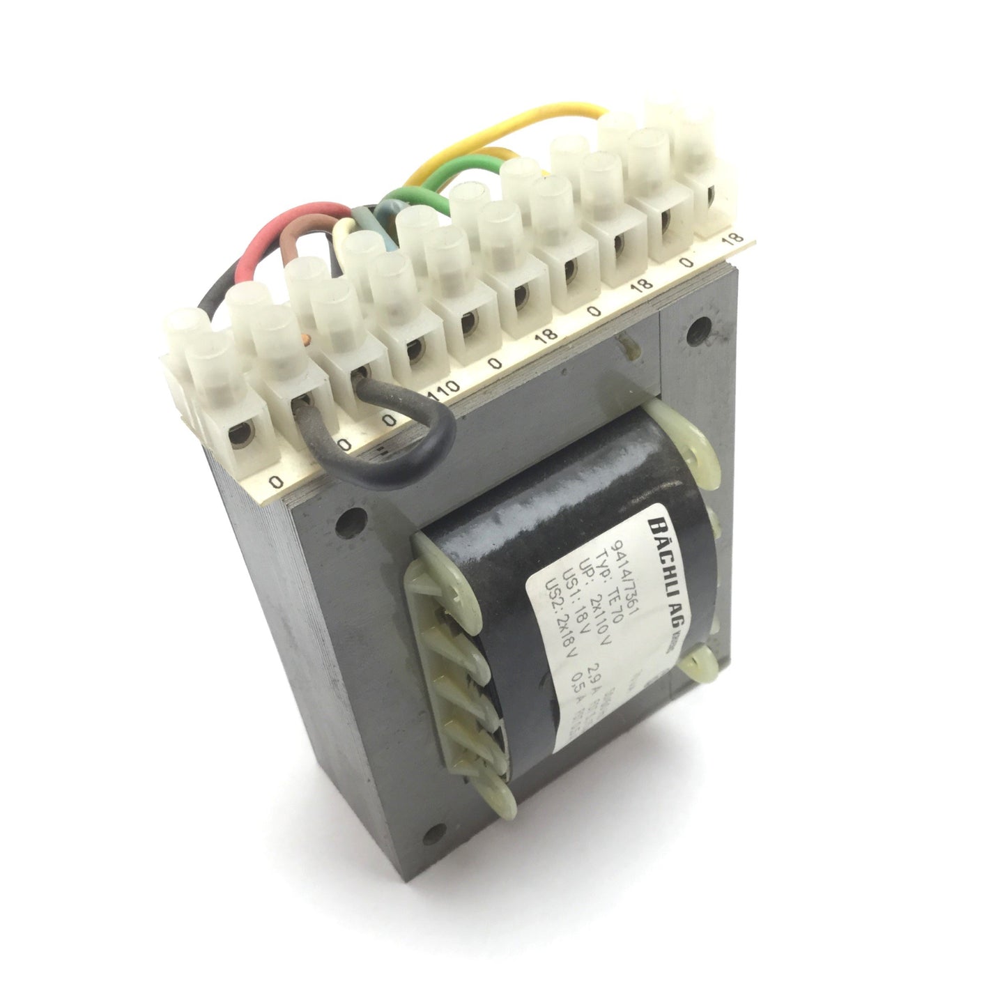 Used Bachli AG 9414/7361 TE70 Transformer, Rating: 70VA, Pri: 110V 50/60Hz, Sec: 18V