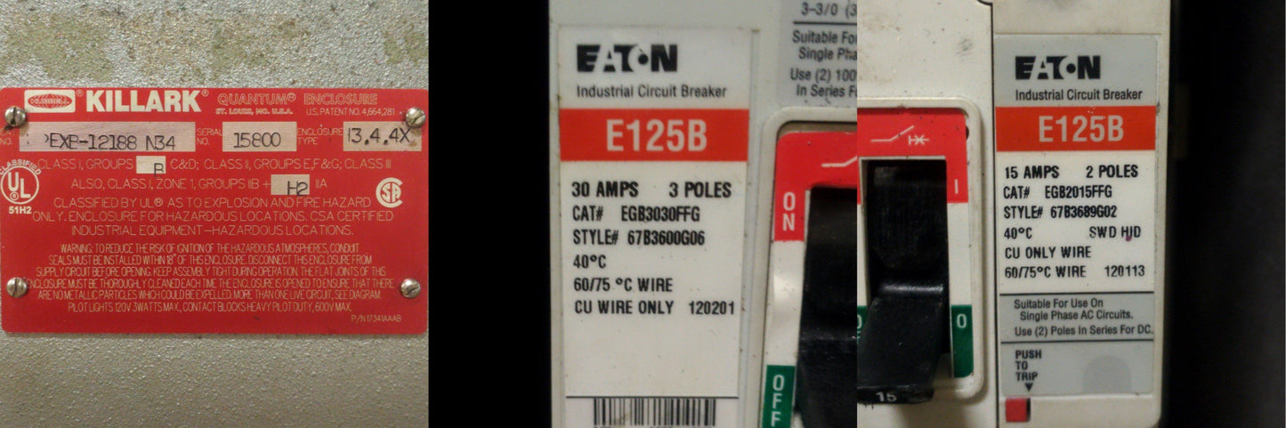 Used Killark EXB-12188 Explosion Proof Breaker Box 18x12x8" 3x 3-Pole 30A 2-Pole 15A