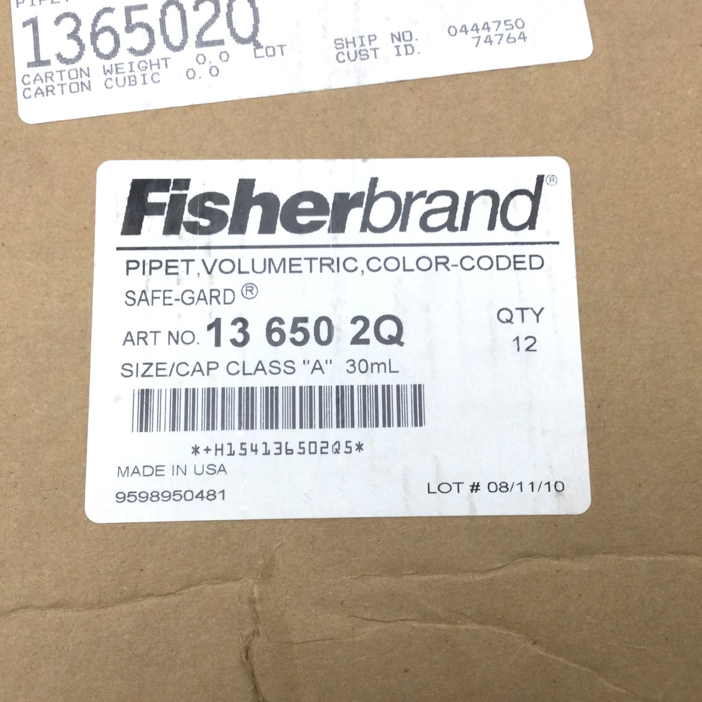 New Case Of 12 Fisher Brand 13-650-2Q Reusable Class A Volumetric Glass Pipets 30mL