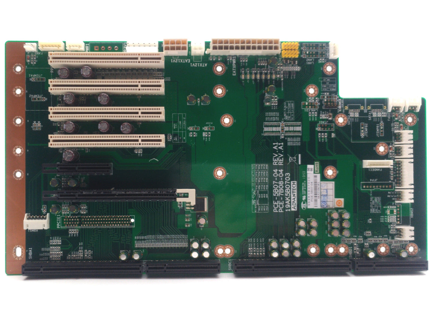Used Advantech PCE-5B07-04 Backplane, PICMG 1.3, 1x PCI-E x16, 1x PCI-E x4, 4x PCI