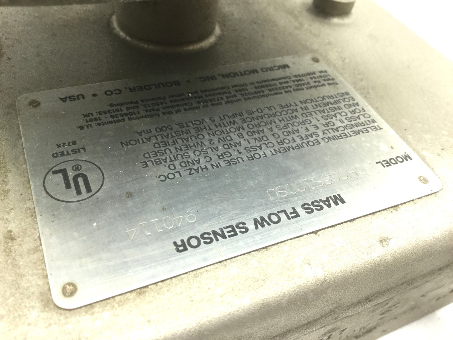 Used Micro Motions DH006S100SU Mass Flow Sensor Meter Type 10 Max: 5700 PSIG