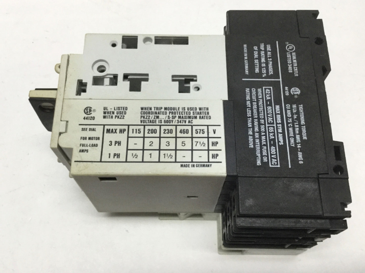 Used Moeller ZM-10-PKZ2 Adjustable Motor Protector, 3PH, 5HP, 6-10A /80-140A