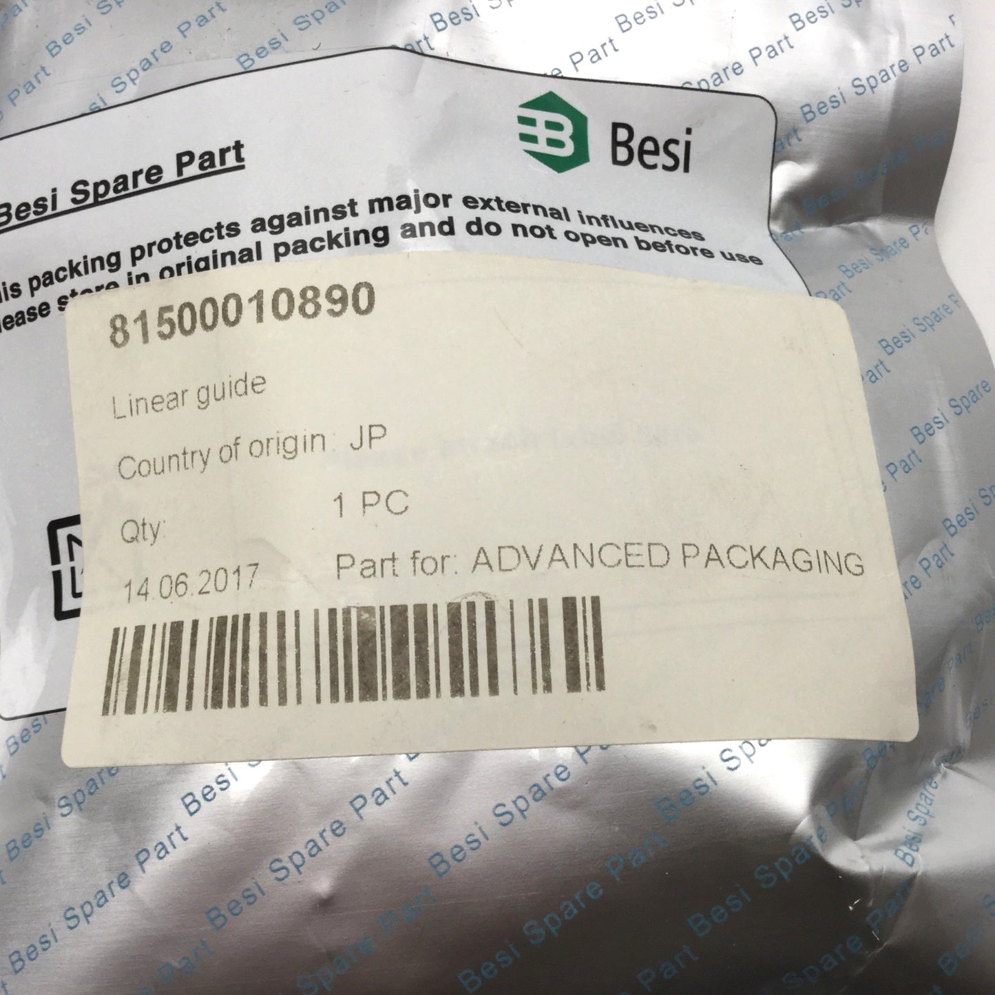 New Besi Genuine Spare Part # 81500010890 Linear Guide