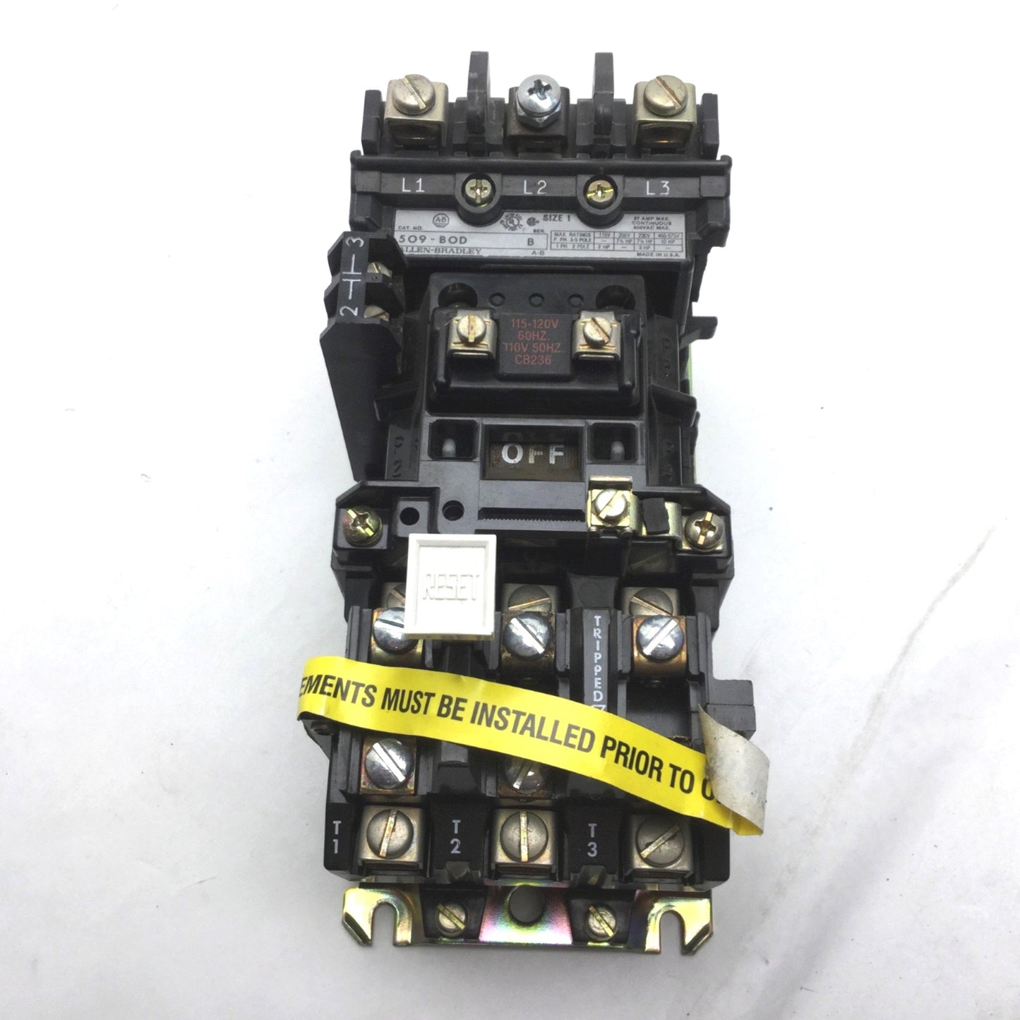 Used Allen Bradley Bulletin 509-BOD Full Voltage Starter, 115-120V 60Hz or 110V 50Hz
