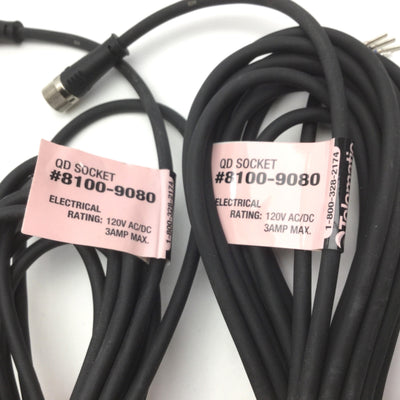 Used Lot of 2 Tolomatic 8100-9080 Quick-Disconnect Cable, 120VAC/DC 3A, Female Socket