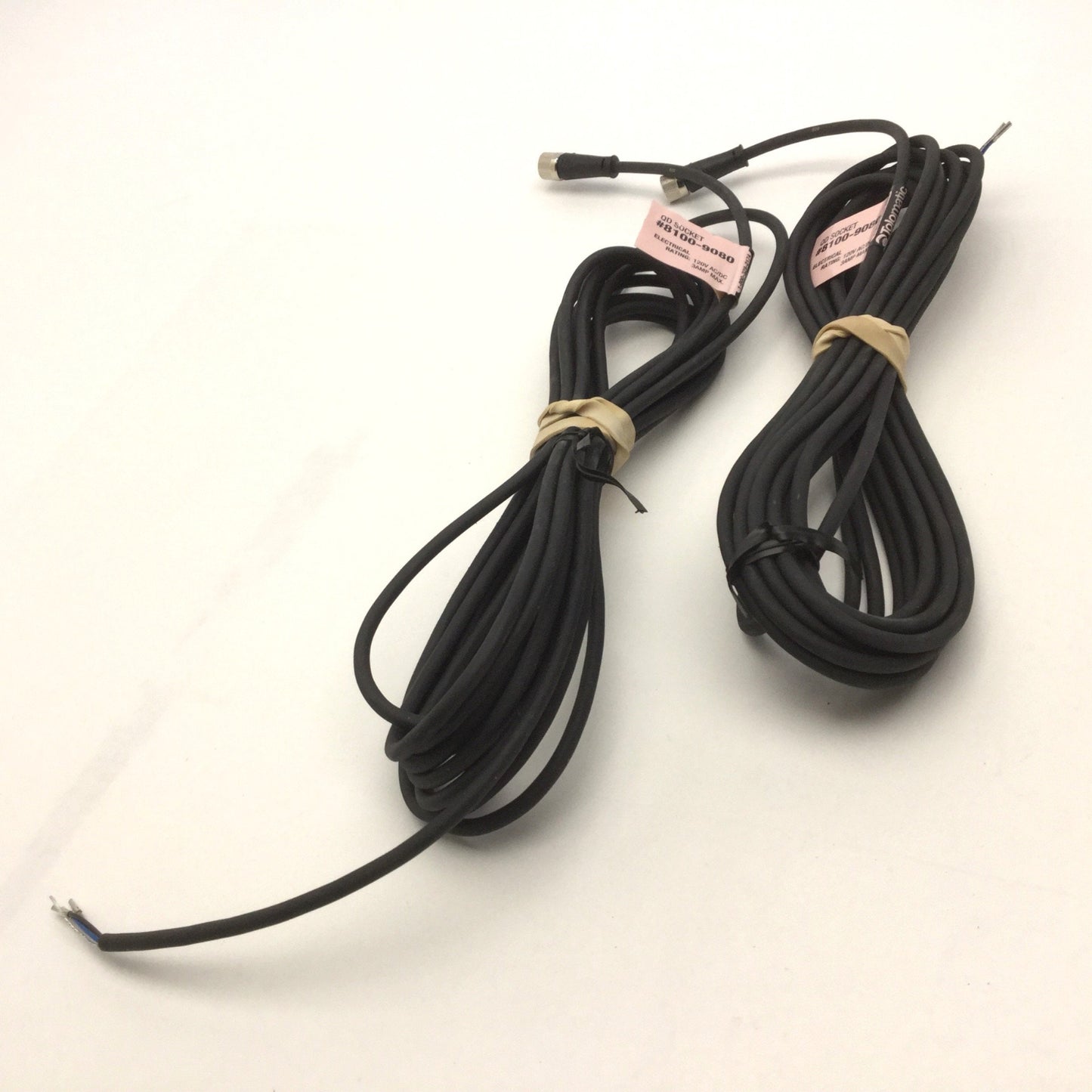Used Lot of 2 Tolomatic 8100-9080 Quick-Disconnect Cable, 120VAC/DC 3A, Female Socket