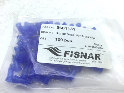 New – Open box Fisnar 5601131 Dispensing Tips Epoxy Seal 100 Pcs 22 Gauge Pin 1/2"