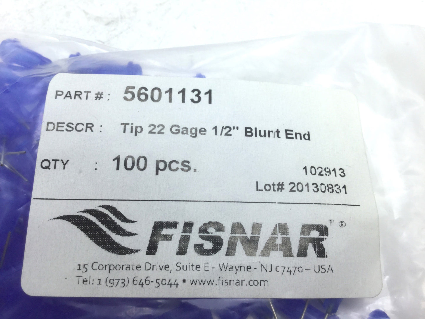 New – Open box Fisnar 5601131 Dispensing Tips Epoxy Seal 100 Pcs 22 Gauge Pin 1/2"