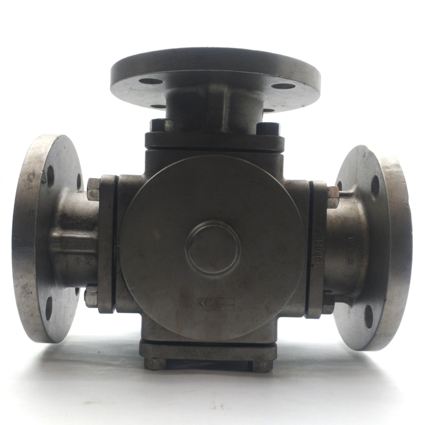 For parts or not working Flow-Tek MPF150 Flanged 3-Way Ball Valve, 3" Flange, 250PSI, Stainless *Ceased*