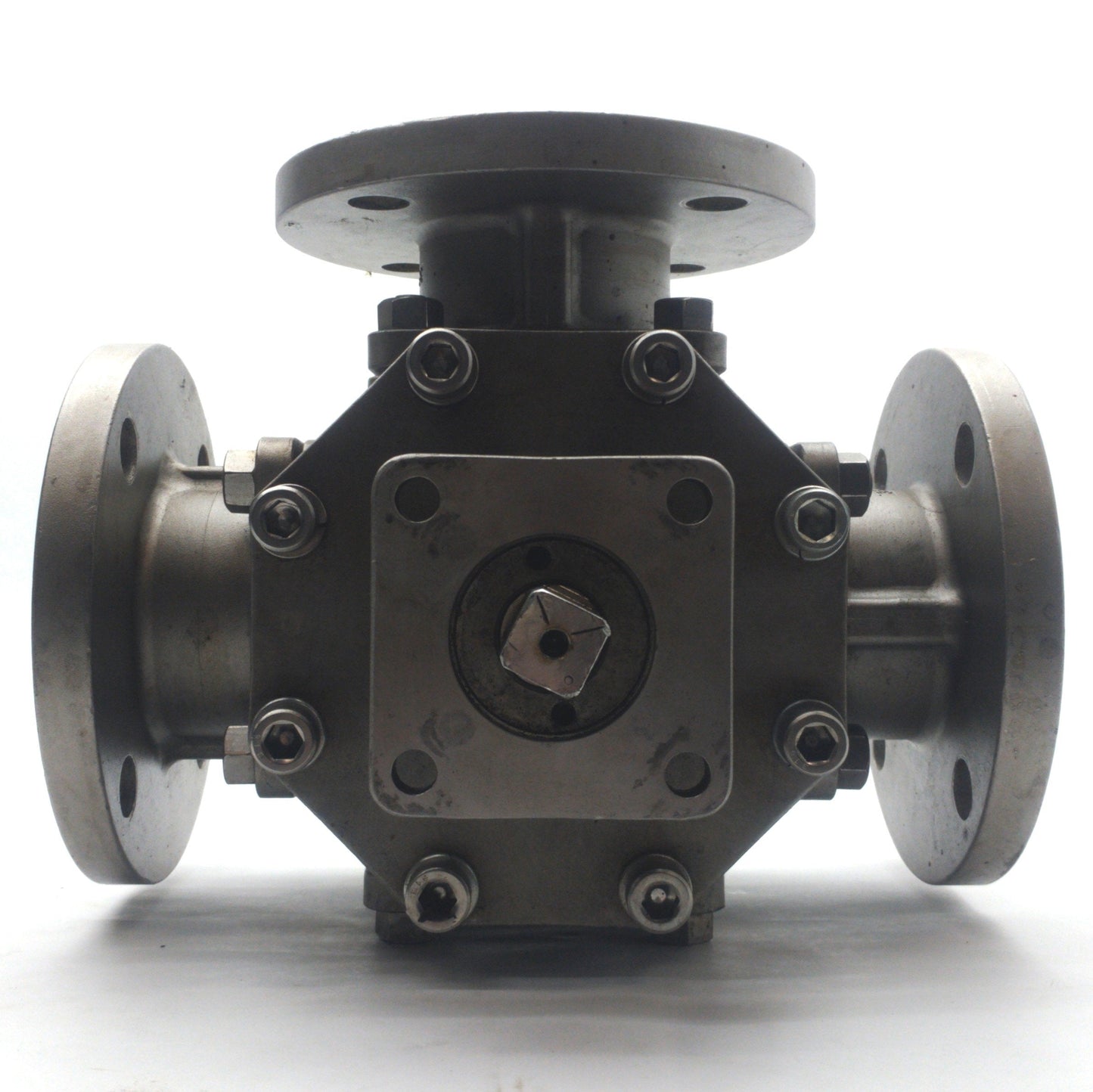 For parts or not working Flow-Tek MPF150 Flanged 3-Way Ball Valve, 3" Flange, 250PSI, Stainless *Ceased*