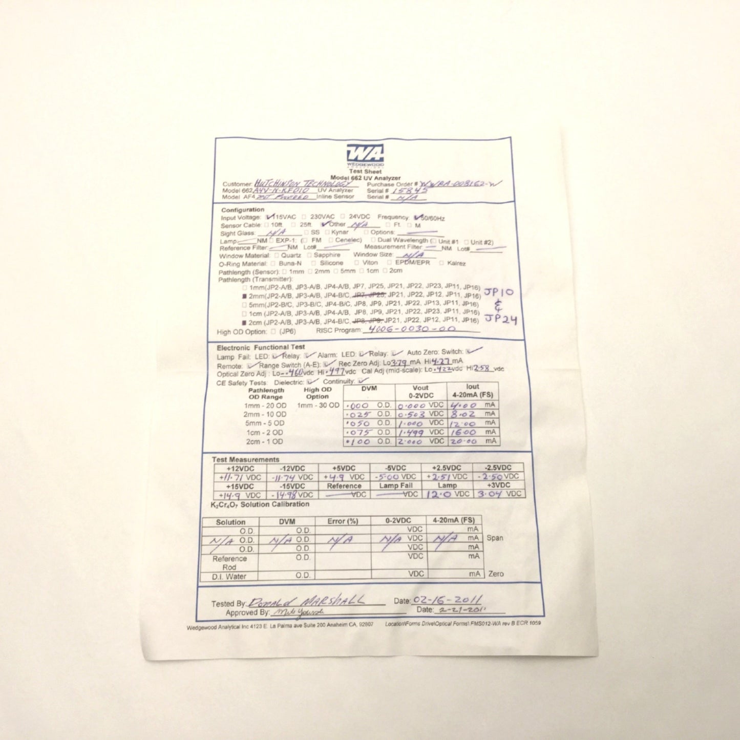 Used Wedgewood Technology 662A4V-N-KF010 Model 662 Bio Station UV Analyzer Monitor