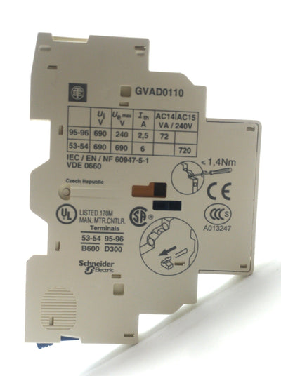 Used Lot of 2 Schneider Electric GVAD0110 Auxiliary Contact, 2-Pole NO/NC, 690VAC 6A