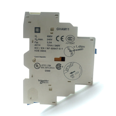Used Lot of 2 Schneider Electric GVAM11 Breaker Auxiliary Contact, SPDT, 690VAC 2.5A