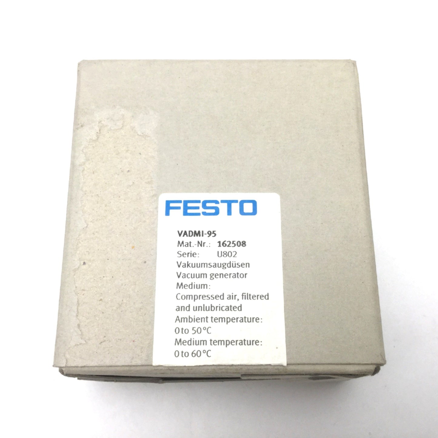 New Festo VADMI-95 Vacuum Generator, Operating Pressure: 2-8bar Max Vacuum: 85%