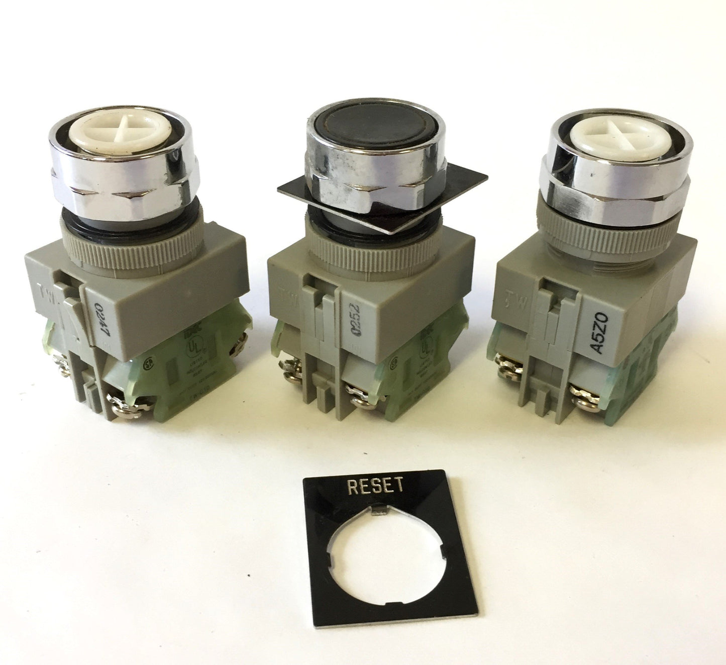 Used Lot of 3 Idec ABW Pushbuttons, 2x TW-C10 N/O Contacts, Momentary, Missing Covers