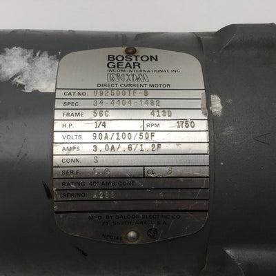 Used Boston gear V92500TF-B INCOM Direct Current Motor 1/4HP 1750RPM 90VDC Frame: 56C