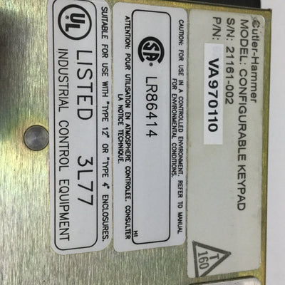 Used Cutler-Hammer Factorymate Configurable Keyboard Keypad Operator Interface Panel