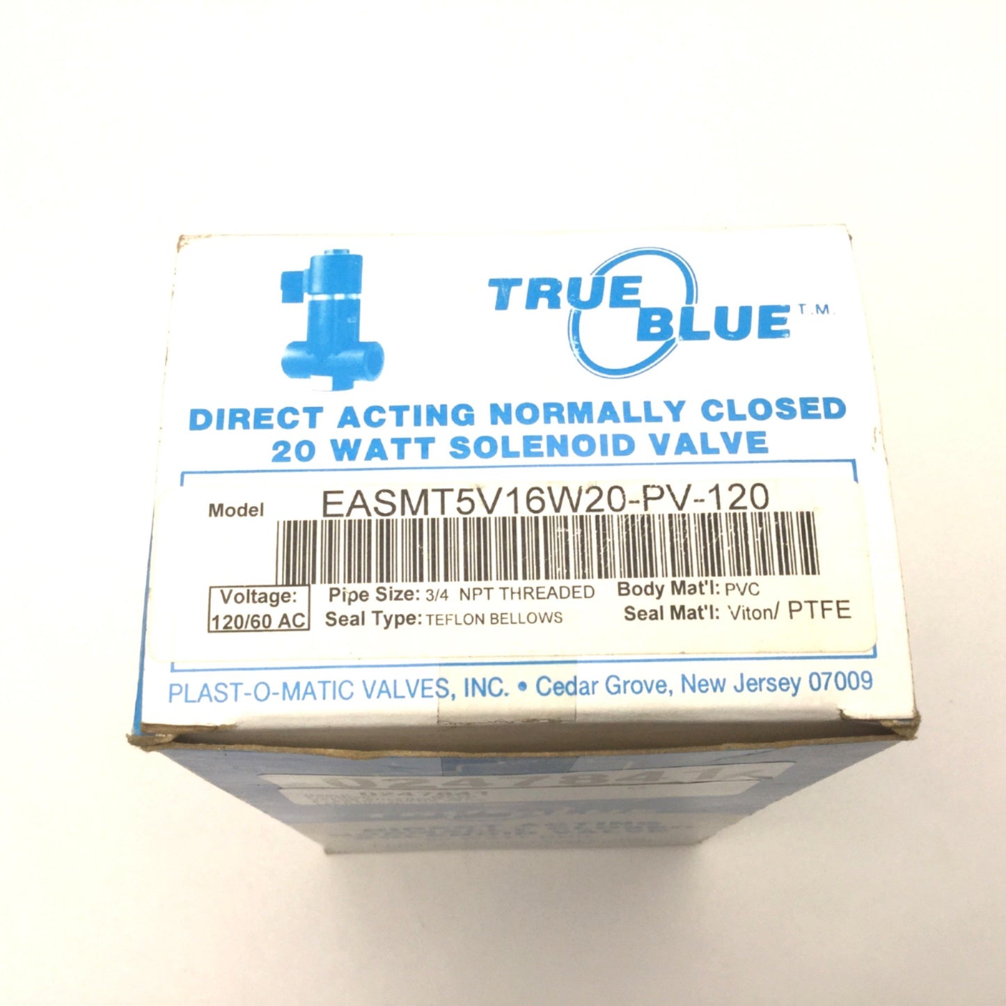 New PLAST-O-MATIC EASMT5V16W20-PV-120 True Blue Direct Acting N.C. Solenoid Valve