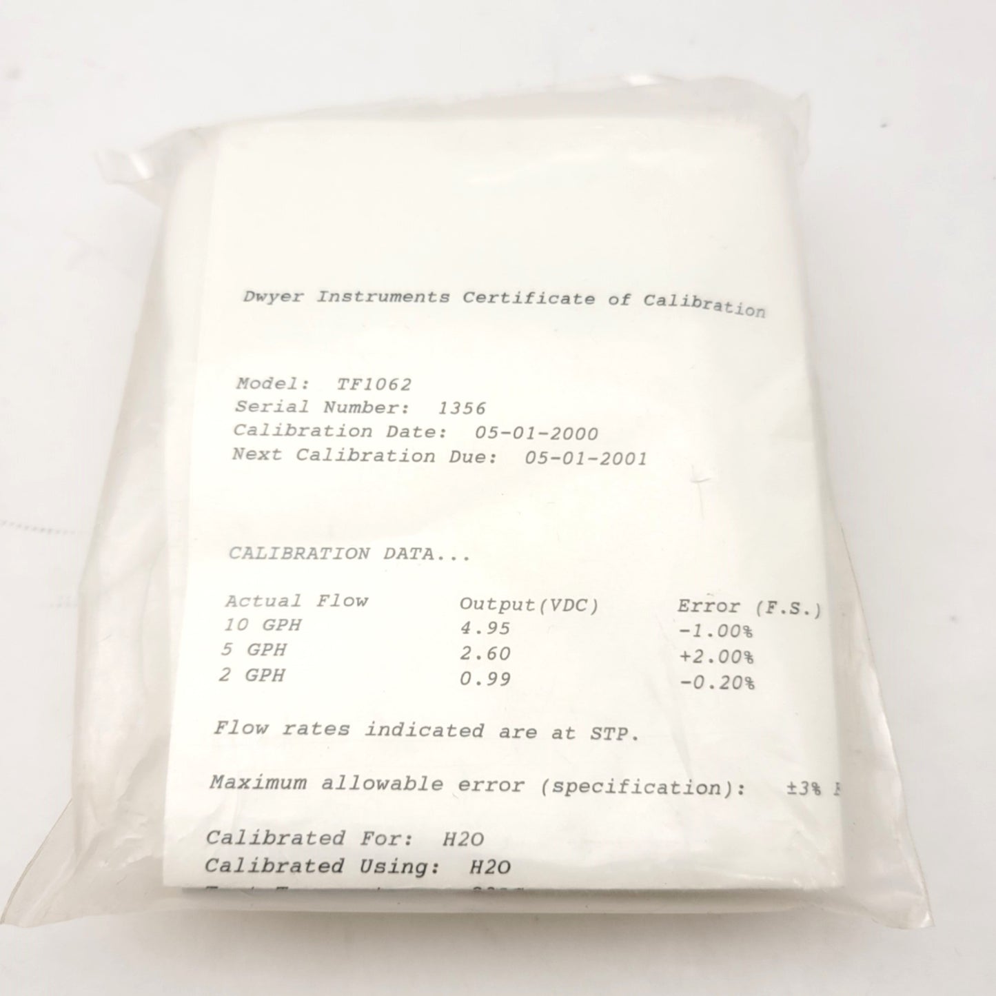 New Dwyer TF1062 Turbine Liquid Flow Meter, Range: 1-10 GPH, 3/8" O.D, 12VDC
